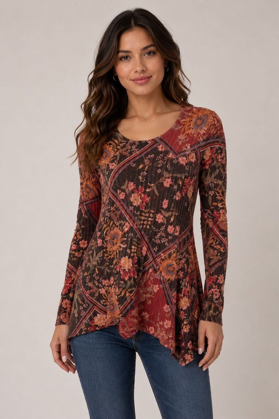 Soft Surroundings Alisanna Knit Floral Long Sleeve Shirt Size XS